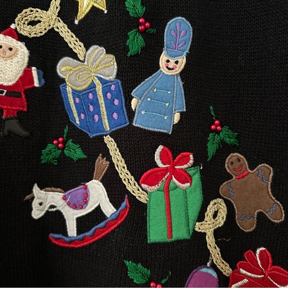 Vintage 90s Basic Editions Embroidered Christmas Novelty Sweater  Medium - Picture 6 of 13
